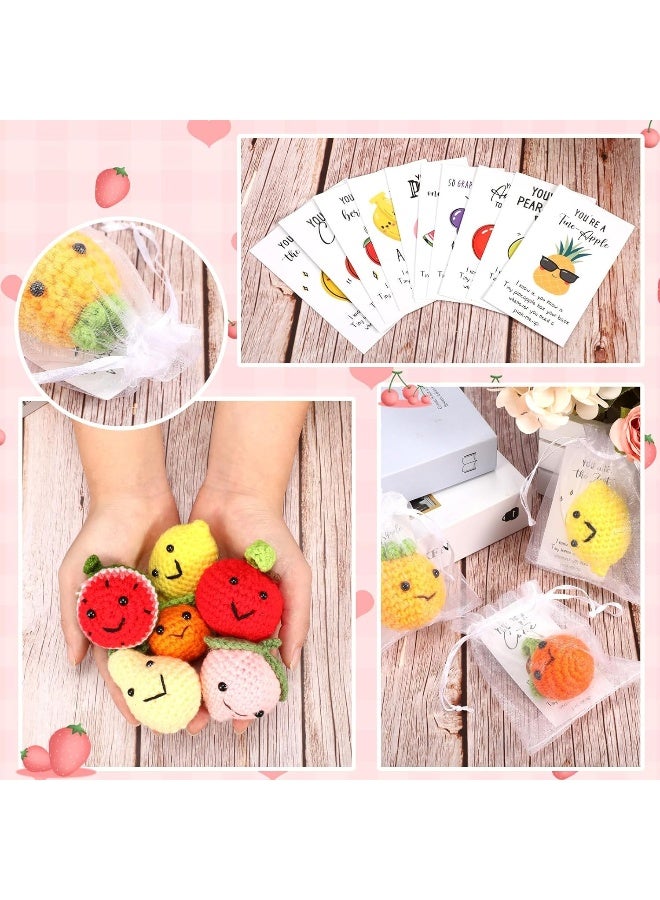 Shappy 20 Sets Inspirational Positive Fruit Toy Gift Funny Wool Knitted Fruit Mini Doll Employee Appreciation Gift Motivational Pun Card and Organza Bag Cute Thank You Gift for Coworker Party Favor - Image 4