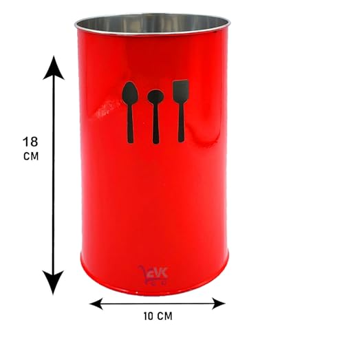 EVK® Self Draining Tableware Storage Box - Spoon, Knife, Fork, Chopstick, Stainless Steel Cutlery Holder Organizer Stand for Kitchen (EVK-Big 18X10 Spoon Cutlery-RED) - Image 5