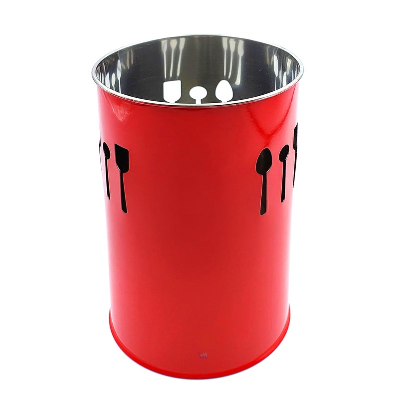 EVK® Self Draining Tableware Storage Box - Spoon, Knife, Fork, Chopstick, Stainless Steel Cutlery Holder Organizer Stand for Kitchen (EVK-Big 18X10 Spoon Cutlery-RED) - Image 3
