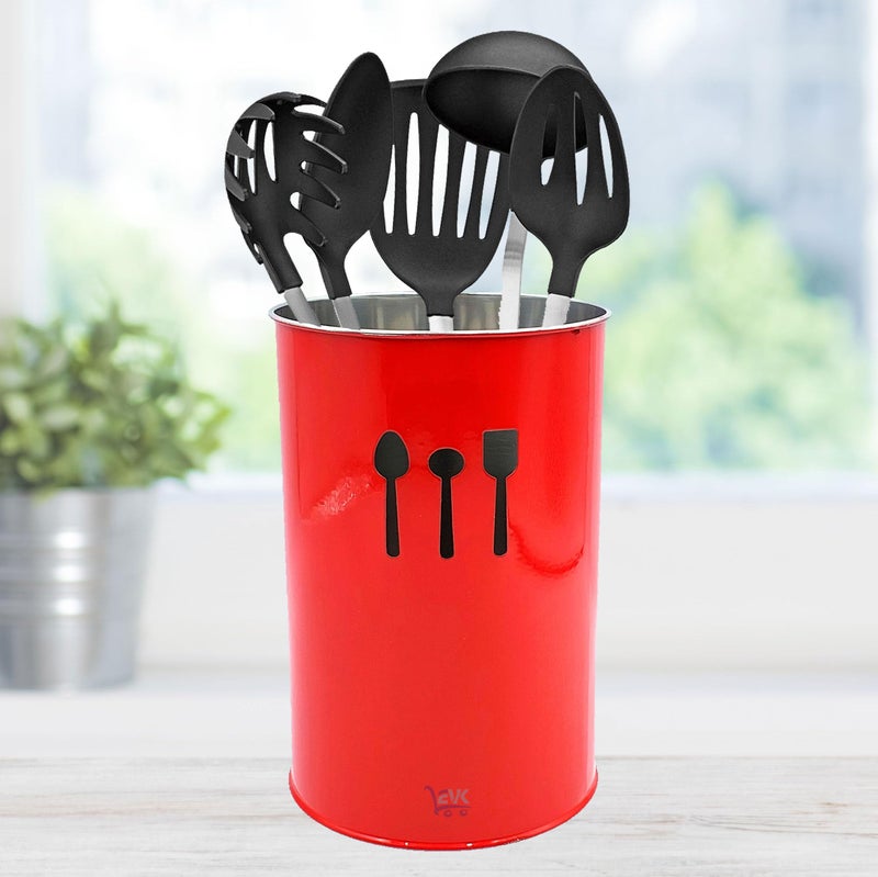 EVK® Self Draining Tableware Storage Box - Spoon, Knife, Fork, Chopstick, Stainless Steel Cutlery Holder Organizer Stand for Kitchen (EVK-Big 18X10 Spoon Cutlery-RED) - Image 1