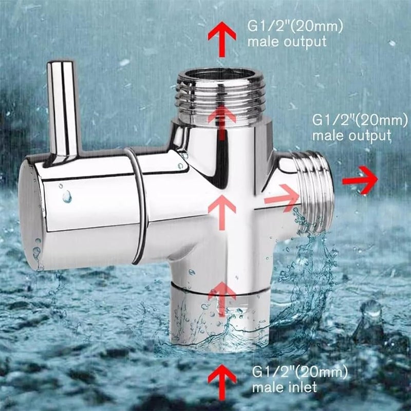 1 Inch 3 Way Shower Diverter Valve Water Separator Tee Adapter Adjustable Bathroom - Image 4