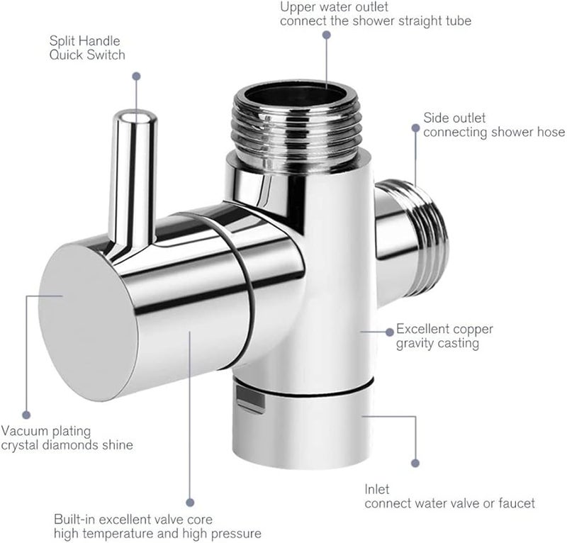 1 Inch 3 Way Shower Diverter Valve Water Separator Tee Adapter Adjustable Bathroom - Image 3