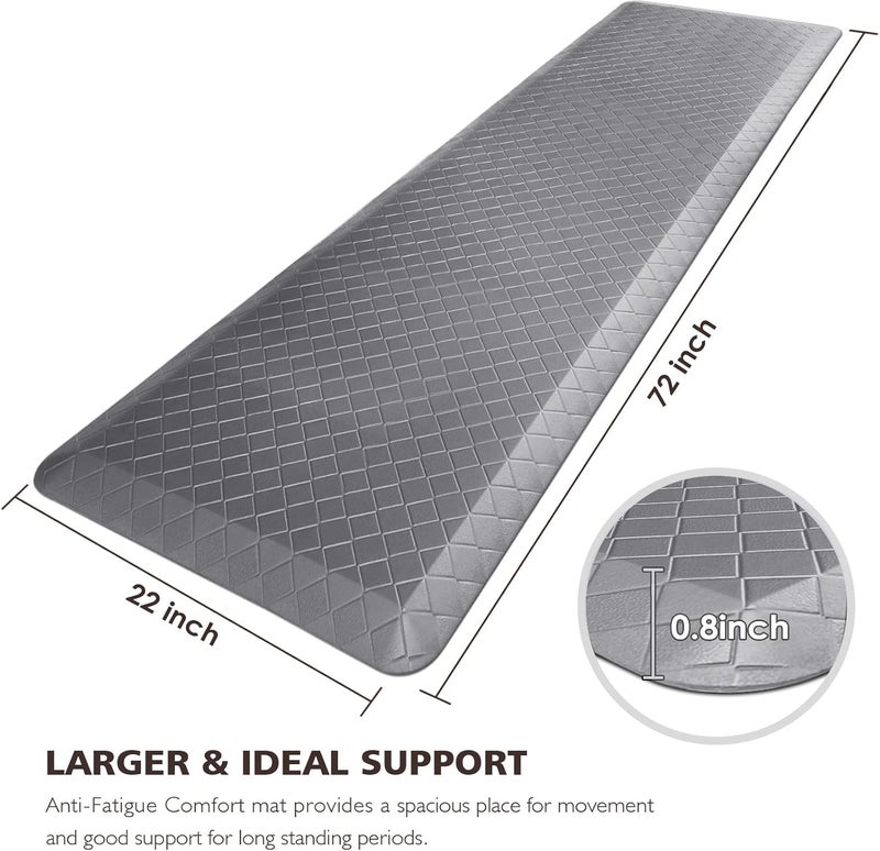 HappyTrends Anti-Fatigue Floor Mat - 4/5 Inch Thick, Waterproof Non-Slip, Heavy Duty Ergonomic Comfort Rug for Kitchen, Office, Sink, Laundry (22"x72", Gray) - Image 2