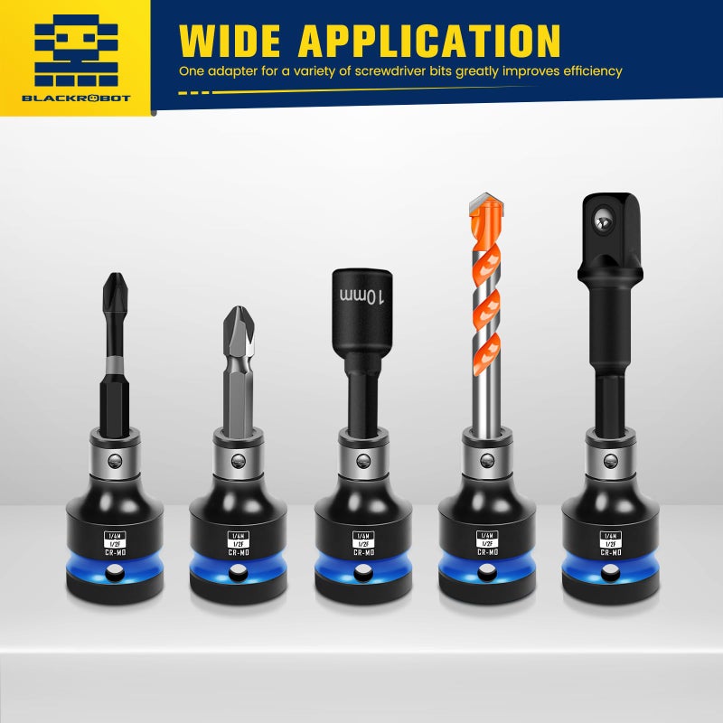 BLACKROBOT 2PCS Impact Bit Holders 1/2 Inch Square Drive to 1/4 Inch Hex Socket Adapter for Impact Wrench - Image 3