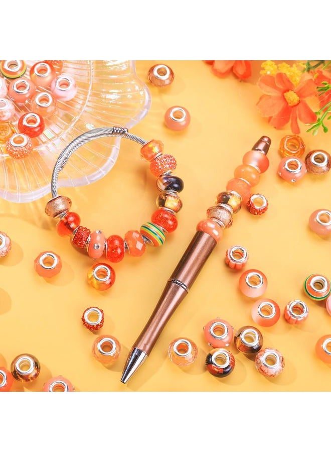 AIPRIDY 130 Pieces Assorted European Large Hole Fairy Wand Garden Beads, Mixed Color Lampwork Spacer Craft Beads for DIY Jewelry Making Supplies (Orange) - Image 4