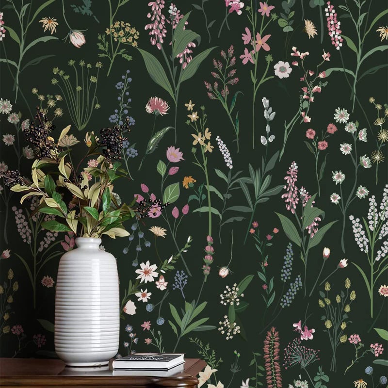 JiffDiff 17.3'' x 118.1" Floral Peel and Stick Wallpaper Vinyl Flower Wallpaper Vintage Vinyl Peel and Stick Wall Paper for Kitchen Cabinet Furniture Renter Friendly (Covers 14.2 Sq Ft) - Image 1