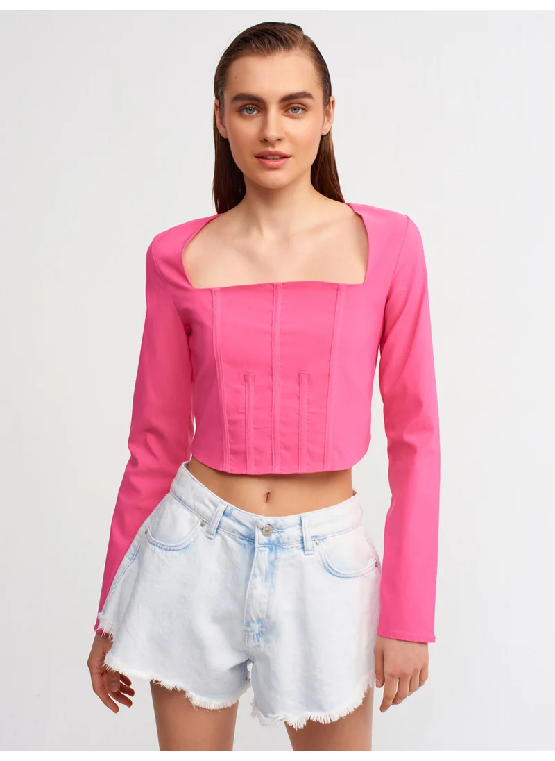 ديلفين 50138 Low-Rise Square Neck Top- Şeker P.