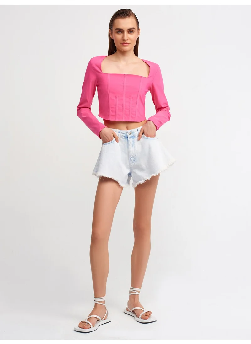 Dilvin 50138 Low-Rise Square Neck Top- Şeker P.