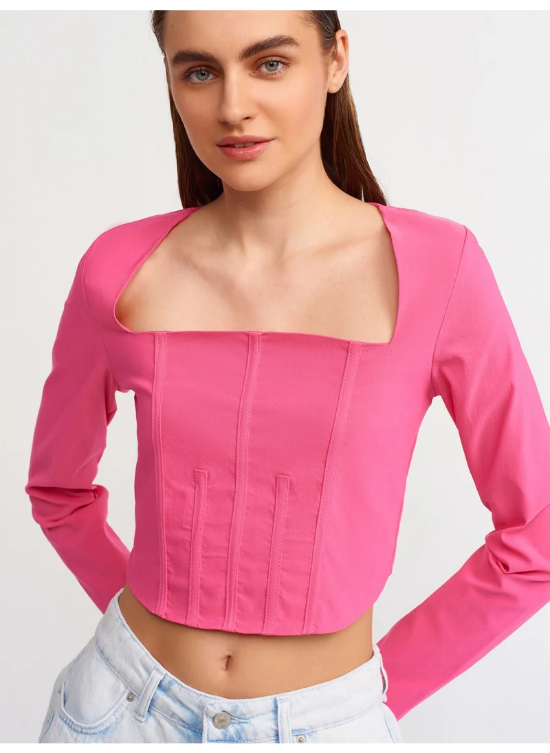 Dilvin 50138 Low-Rise Square Neck Top- Şeker P.