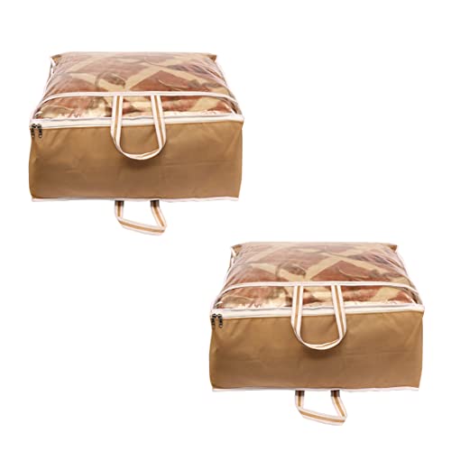 AARON INC 2 Pack Non Woven Blanket Storage Bags with Handle, Front Transparent Window, Large Size, Under Bed Storage, Beige - Image 1