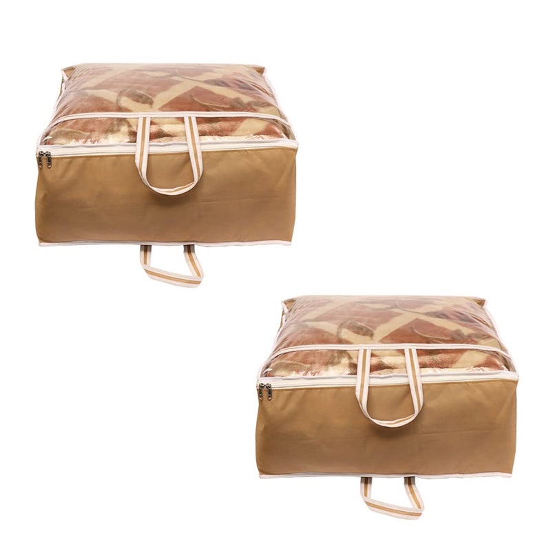 AARON INC 2 Pack Non Woven Blanket Storage Bags with Handle, Front Transparent Window, Large Size, Under Bed Storage, Beige - Image 5