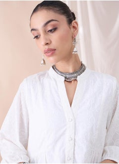 Femmella Embroidered Down Cotton Tunic with Straight Pant Co-Ords by Styli  - Image 4