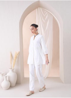 Femmella Embroidered Down Cotton Tunic with Straight Pant Co-Ords by Styli  - Image 3