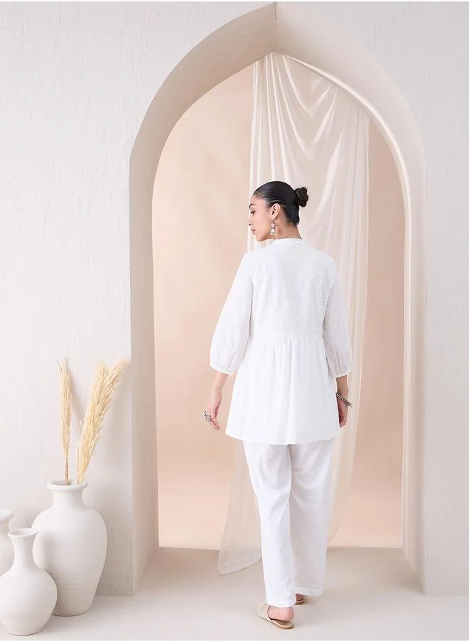 فيميلا Embroidered Down Cotton Tunic with Straight Pant Co-Ords