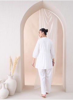 Femmella Embroidered Down Cotton Tunic with Straight Pant Co-Ords by Styli  - Image 2
