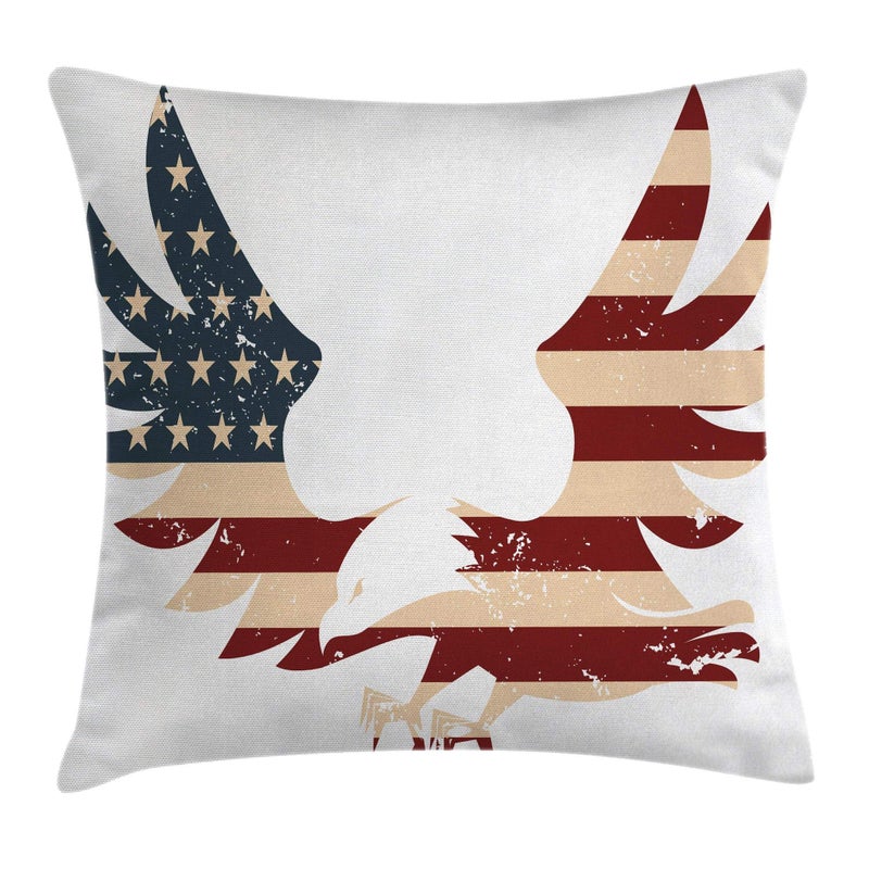 Ambesonne Ambesonne American Throw Pillow cushion cover  Patriotic Themed Home of Brave Land of Free USA Bold Eagle with Flag Print  Decorative Square Accent Pillow case  24 X 24  Blue White 