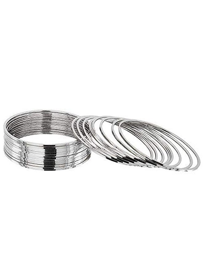 I Jewels I Jewels Navratri Ethnic Silver Oxidized Traditional Plain Bangle Set For Women (ADB158S-c) (Set of 24 Bangles)  - Image 1