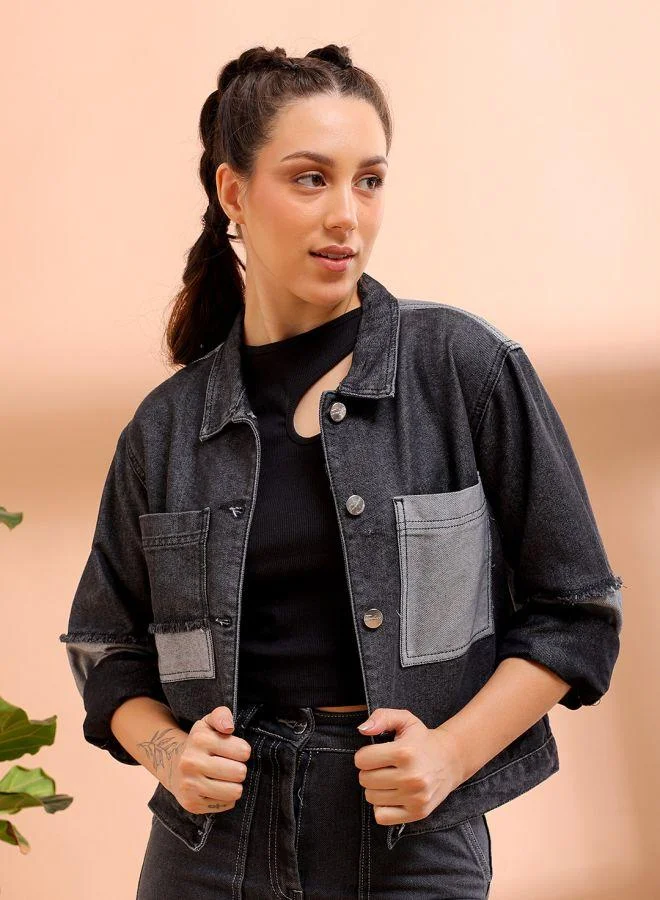 Freehand  Women Regular Black Solid Round Neck Long Sleeve Jacket for Women | Best Price UAE