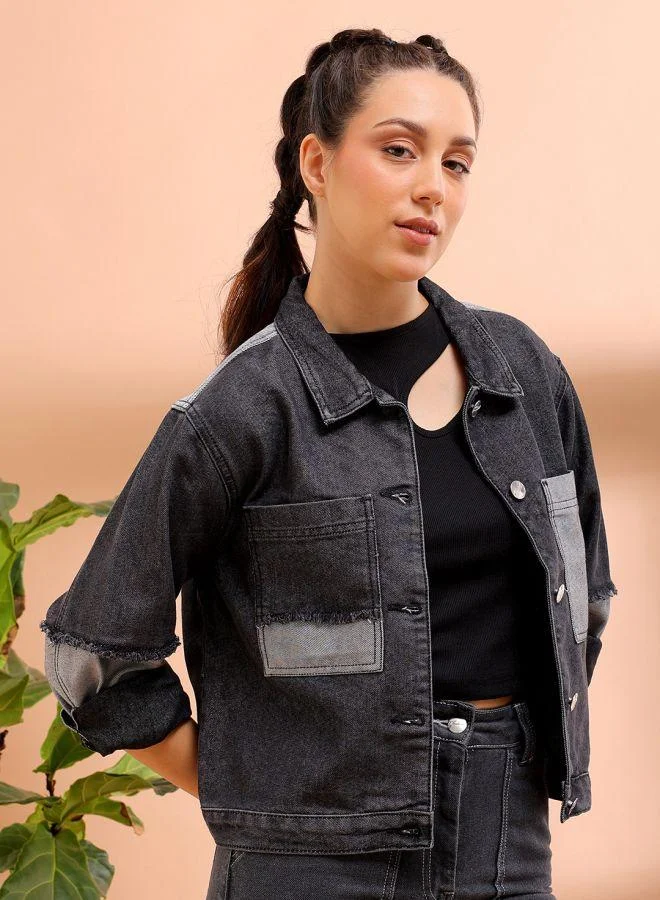 Freehand  Women Regular Black Solid Round Neck Long Sleeve Jacket for Women | Best Price UAE