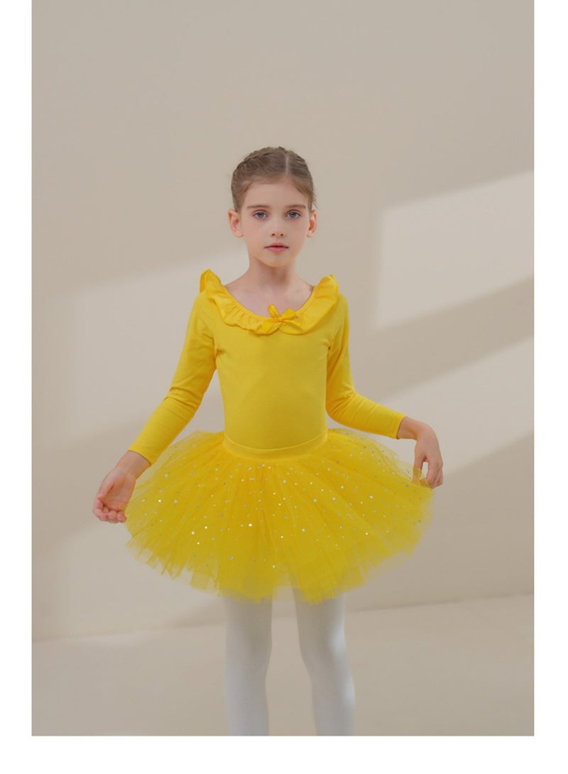 Loquat Children's Dance Dress Pure Cotton Autumn And Winter Long Sleeve Tutu Yellow  - Image 1