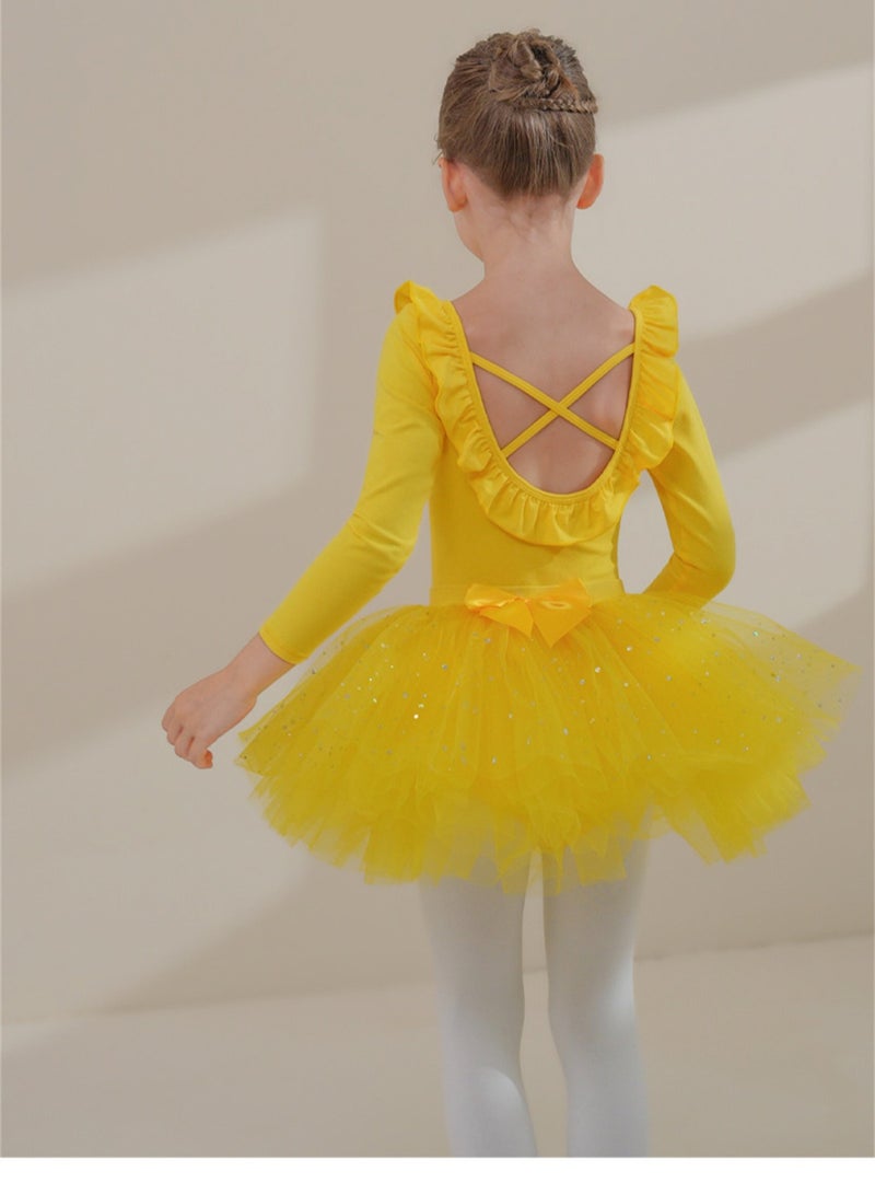 Loquat Children's Dance Dress Pure Cotton Autumn And Winter Long Sleeve Tutu Yellow  - Image 2