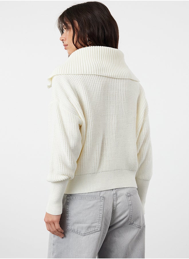 trendyol Ecru Turn-down Collar Zippered Knitted Cardigan TWOAW24HI00072  - Image 5