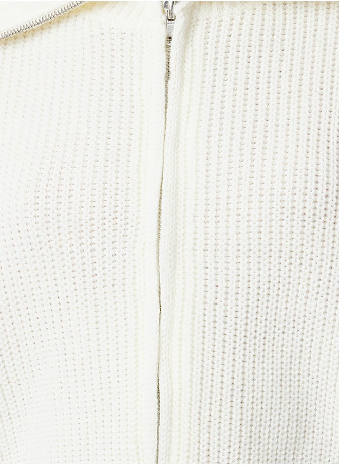 trendyol Ecru Turn-down Collar Zippered Knitted Cardigan TWOAW24HI00072  - Image 4