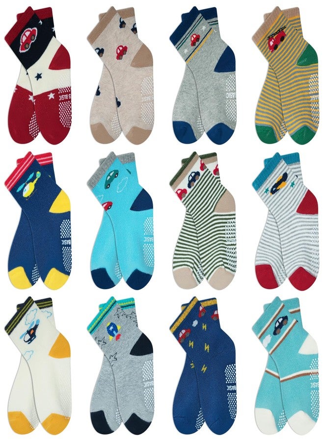 HYCLES Non Skid Boys Socks 12 Pair Non Slip Sticky Grip Crew Socks for 5-7 Year Old Kid - Image 1