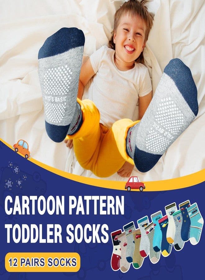 HYCLES Non Skid Boys Socks 12 Pair Non Slip Sticky Grip Crew Socks for 5-7 Year Old Kid - Image 2