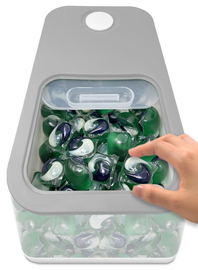 Skywin TidyFriend Laundry Pods Container with Slide Lid, 15"x8.7"x4.5", Airtight Storage Keeps Pods Fresh, Holds 9–10 lbs or 100–130 Pods, Laundry Detergent Container & Dishwasher Pod Holder (Clear & Grey) - Image 1