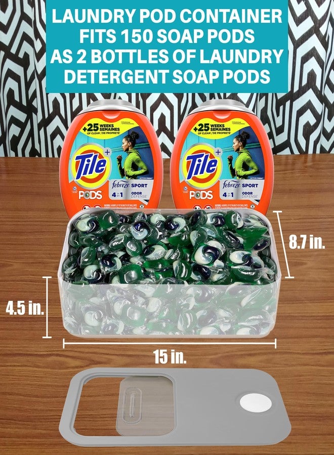 Skywin TidyFriend Laundry Pods Container with Slide Lid, 15"x8.7"x4.5", Airtight Storage Keeps Pods Fresh, Holds 9–10 lbs or 100–130 Pods, Laundry Detergent Container & Dishwasher Pod Holder (Clear & Grey) - Image 2