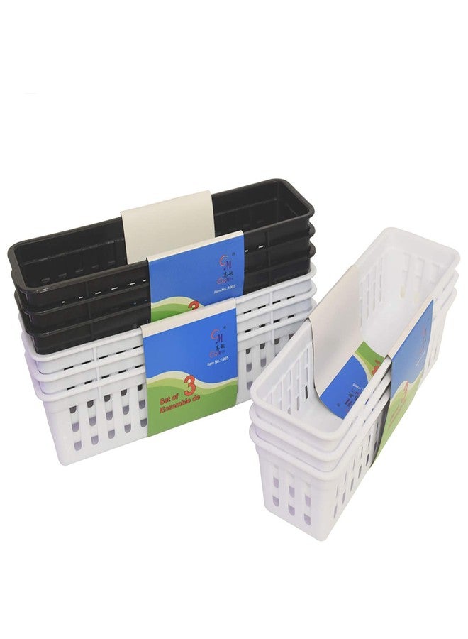 whillar Slim Pencil Organizer Storage Container Color Pencil Marker Crayon Small Plastic Storage Basket Container Tray box for Office Classroom Home (Black and white 9 PCS, S) - Image 1