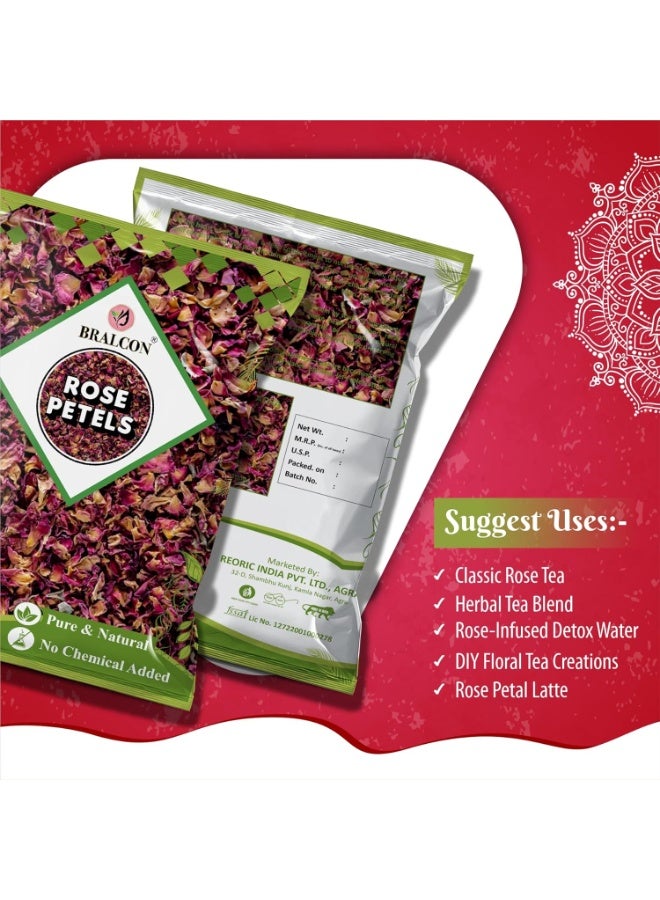 BRALCON Rose Petals - 100 gm | 100% Pure & Natural Sun dried Rose Flowers Petal (Gulab Patti)| Edible for Harbal Tea/Hair & Skin Care/Toppings for Indian Sweets/Boost immunity - Image 2