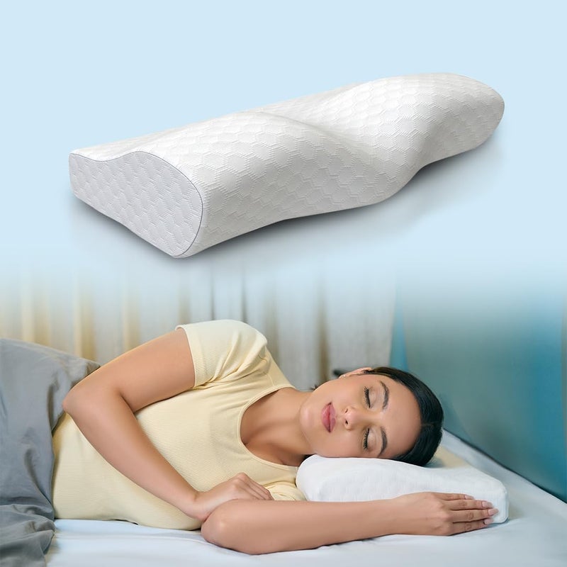 CareFoam وسادة عنق من نوع مصنوعة من إسفنج ذكي، مصممة خصيصًا لتخفيف ألم العنق والكتفين، مناسبة لمن ينامون على الجانب أو الظهر، غطاء بلون أبيض، عبوة تحتوي على وسادتين. - Image 1