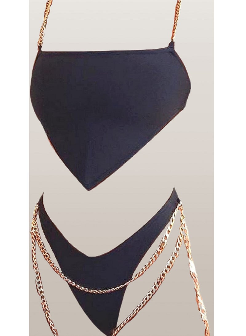 MANIKAN women's cloth 2 pieces with a chain strap decorated and a chain belt - Image 1