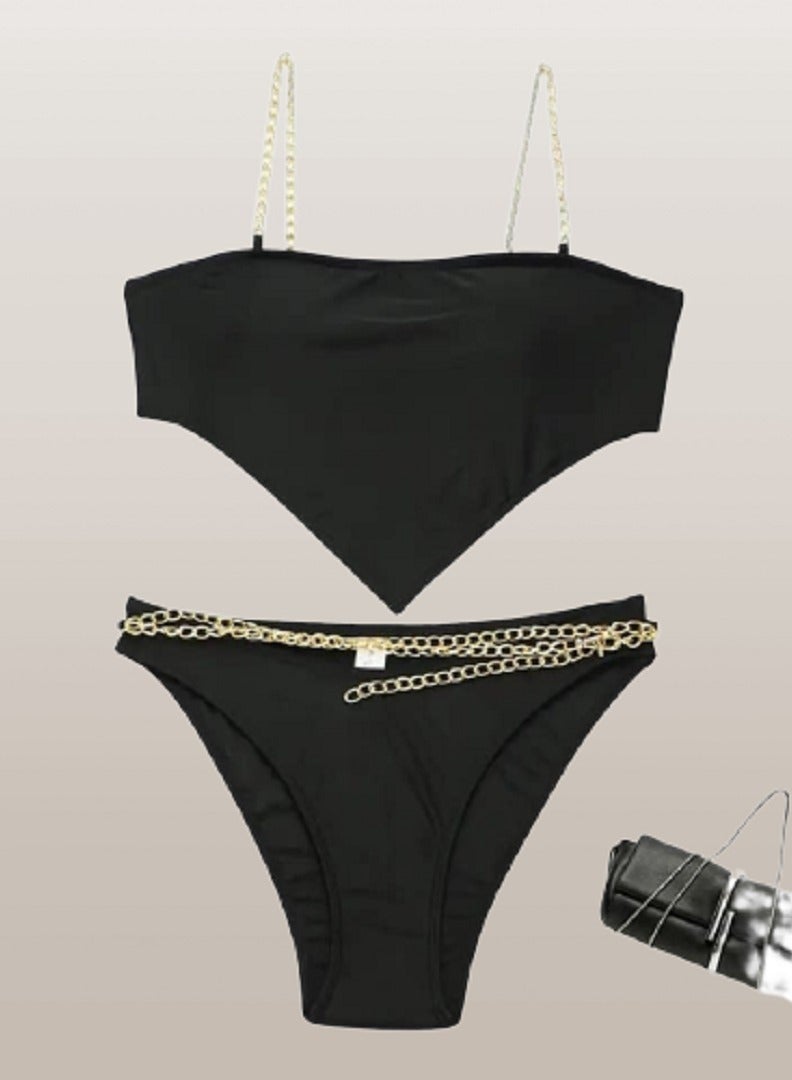 MANIKAN women's cloth 2 pieces with a chain strap decorated and a chain belt - Image 2