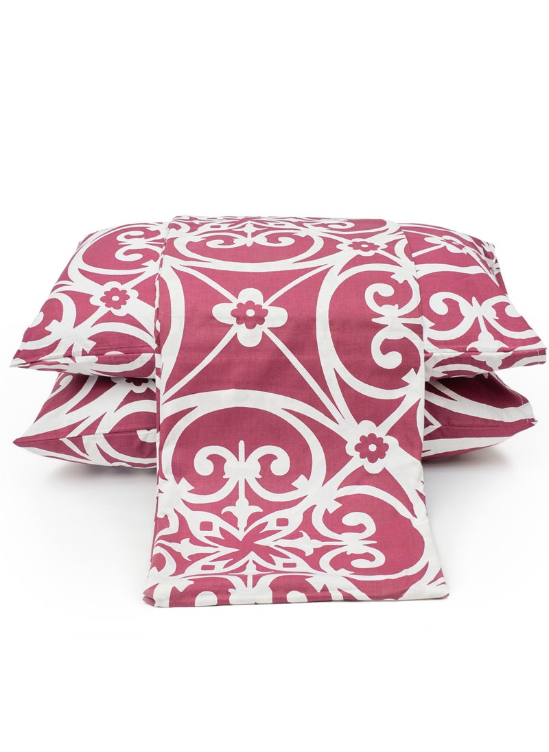 Home of linens طقم غطاء لحاف - 3 قطع لسرير مزدوج - 1 غطاء لحاف (250 سم * 250 سم) + 2 غطاء وسادة (50 سم * 70 سم) - 100% قطن ساتان - بورجندي هندسي  - Image 1