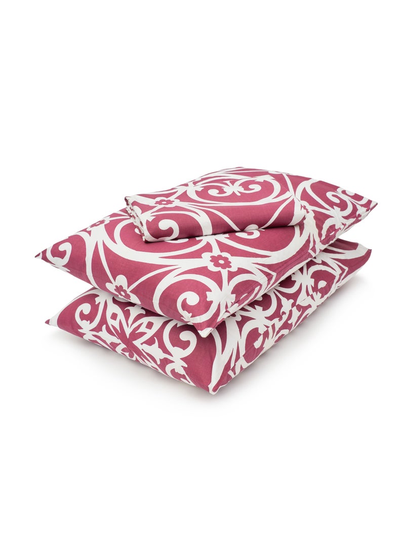 Home of linens طقم غطاء لحاف - 3 قطع لسرير مزدوج - 1 غطاء لحاف (250 سم * 250 سم) + 2 غطاء وسادة (50 سم * 70 سم) - 100% قطن ساتان - بورجندي هندسي  - Image 3