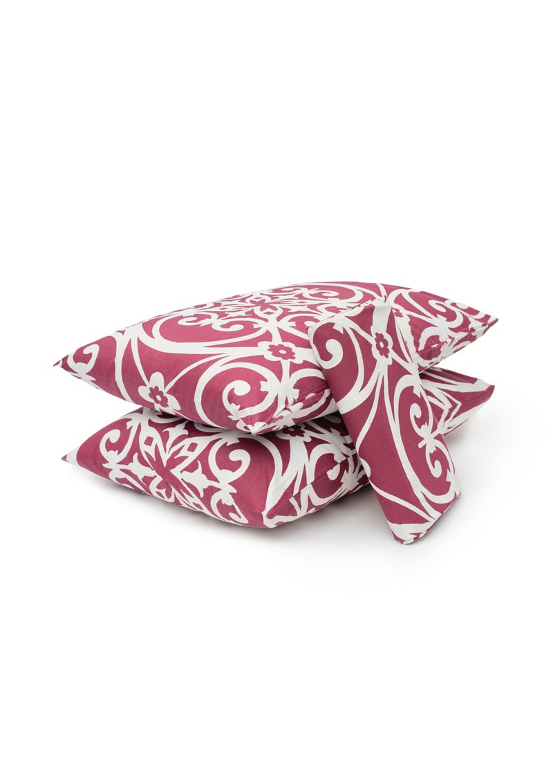 Home of linens طقم غطاء لحاف - 3 قطع لسرير مزدوج - 1 غطاء لحاف (250 سم * 250 سم) + 2 غطاء وسادة (50 سم * 70 سم) - 100% قطن ساتان - بورجندي هندسي  - Image 4