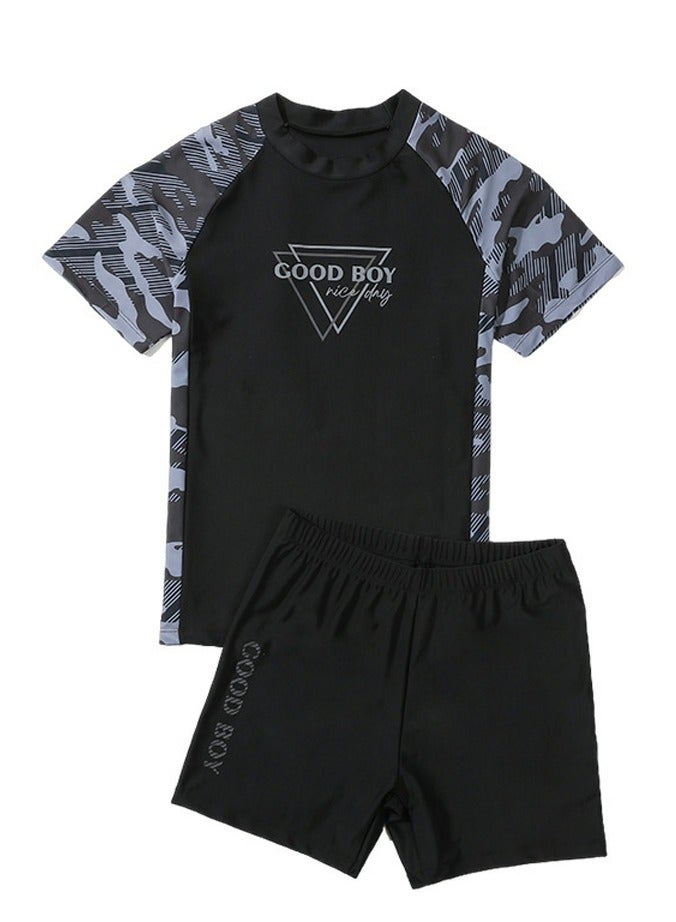Loquat Boys Camouflage Swimsuits Set Short Sleeve Swim Shirts With Trunks 2 Piece Quick Dry Swim Set - Image 1
