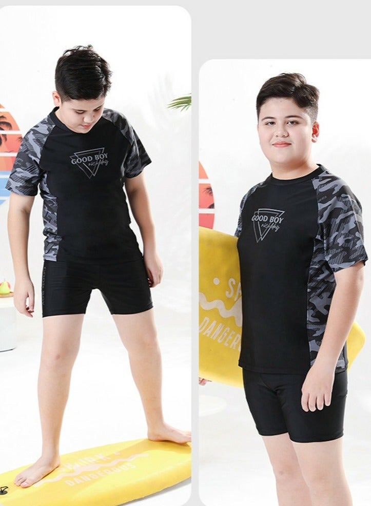 Loquat Boys Camouflage Swimsuits Set Short Sleeve Swim Shirts With Trunks 2 Piece Quick Dry Swim Set - Image 3