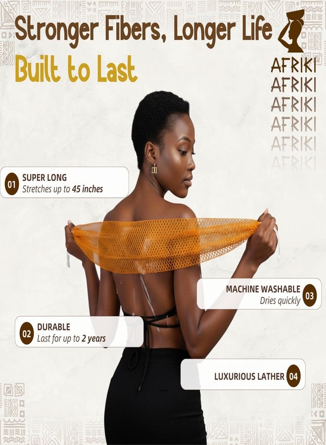 AFRIKI African Net Sponge - Exfoliating Body Scrubber, Black Owned & Rooted in Africa, All Skin Types | 45 in Long (Champagne Gold) - Image 3