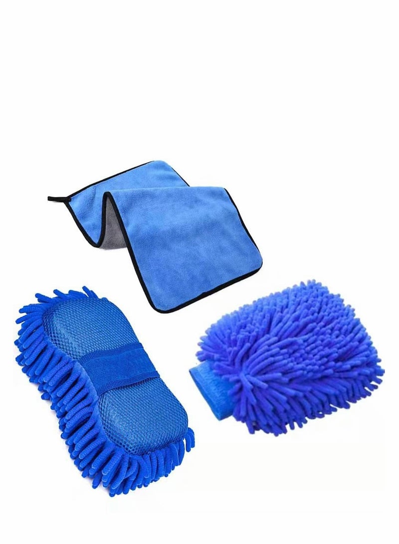 SYOSI Car wash Cleaning Supplies 3-Piece Set Premium Chenille Microfiber Washing Sponge-Washing Gloves-Washing Towel-no lint Scratches-Super Soft Cleaning Gloves with Handbag Gloves - Image 1