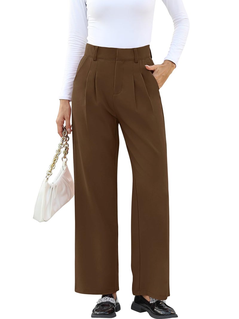 NIMIN Wide Leg Trousers Pants for Women Dressy High Waist Business Casual Pants Loose Long Slacks Ladies Pants Dark Brown Medium - Image 4