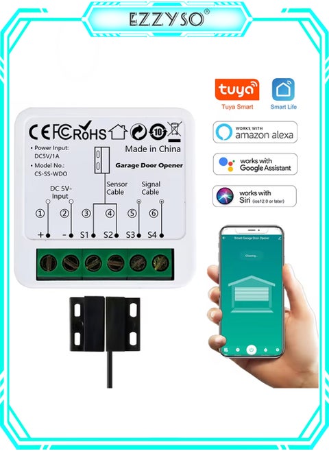 وحدة تحكم مفتاح باب гараج ذكي واي فاي بتوصيل USB يدعم التطبيق والتحكم الصوتي وضبط الوقت للتشغيل والإيقاف تعمل مع تويا سمارت وسمارت لايف ومع أليكسا إيكو وجوجل هوم وسيري