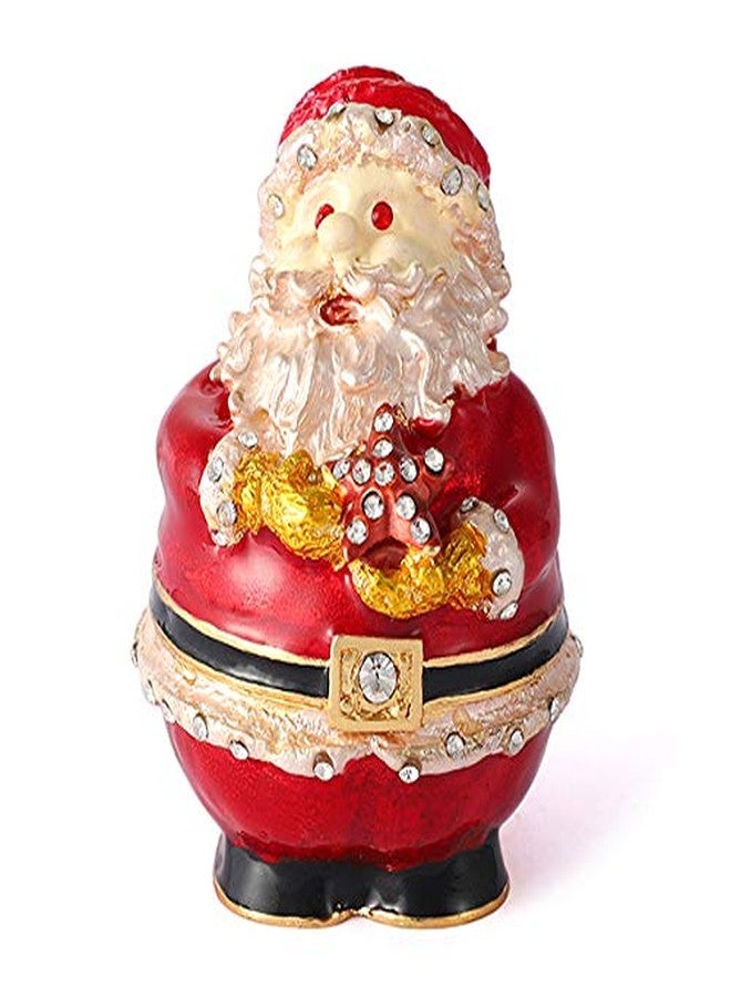 QIFU Decorative Hand Painted Santa Claus Figurine Trinket Box with Rich Enamel and Sparkling Rhinestones Unique Gift for Christmas - Image 1