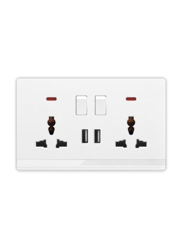 Vmax Double MF Universal Switched Socket with 2 USB Ports Frameless Aluminum Panel Dual USB Fast Charging Easy DIY Installation Stylish Modern Wall Power Outlet - Image 3