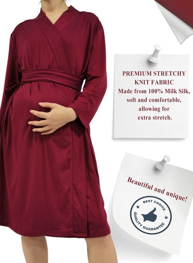 QTECLOR Mommy Robe for Maternity with Matching Swaddle Blanket Girls Boys, Delivery Labor Robe for Hospital Women Dress, C3 Robe+swaddle+headband+hat, XL - Image 2