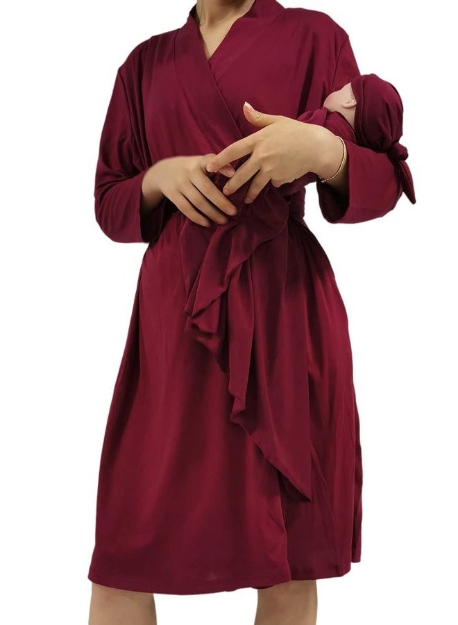 QTECLOR Mommy Robe for Maternity with Matching Swaddle Blanket Girls Boys, Delivery Labor Robe for Hospital Women Dress, C3 Robe+swaddle+headband+hat, XL - Image 1