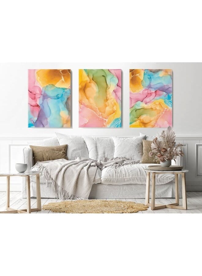 Set Of 3 Of Colorful Abstract Marble Texture Pattern
